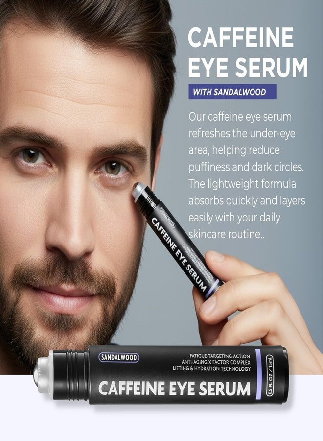 Disco Eye Serum, 12% Caffeine 8% Hyaluronic Acid, Niacinamide Peptides, Puffy Bags Fine Lines Dark Circles Wrinkles, Sandalwood - Hydrating Vitamin C 360° Roller Massage Ball Anti-Aging Cream 0.5oz - Image 2