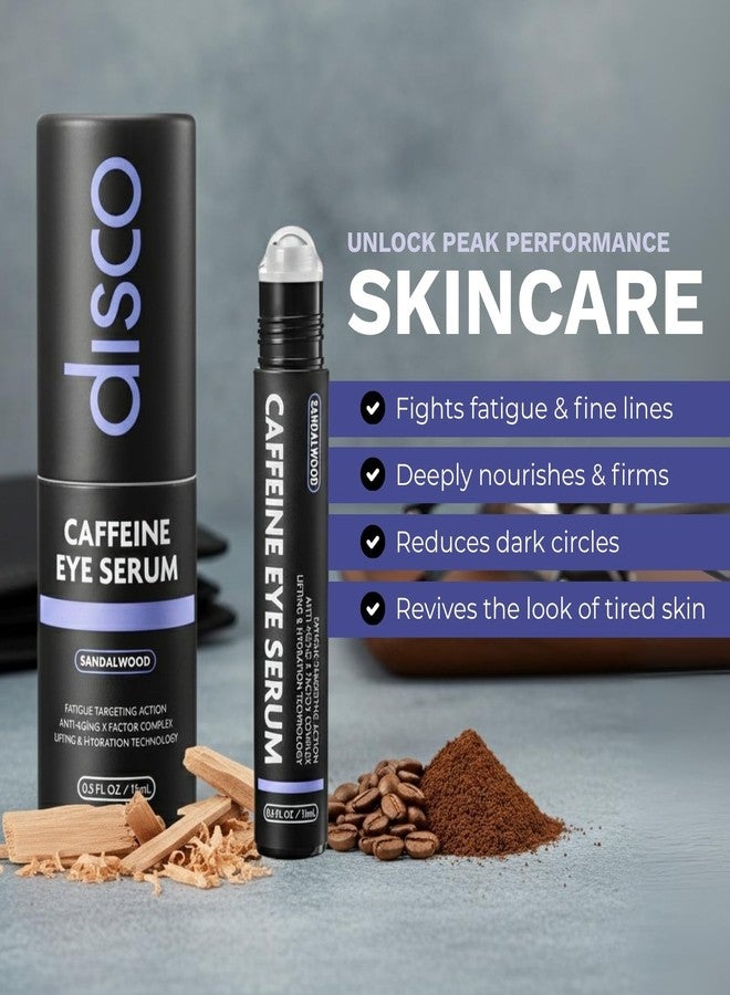Disco Eye Serum, 12% Caffeine 8% Hyaluronic Acid, Niacinamide Peptides, Puffy Bags Fine Lines Dark Circles Wrinkles, Sandalwood - Hydrating Vitamin C 360° Roller Massage Ball Anti-Aging Cream 0.5oz - Image 5