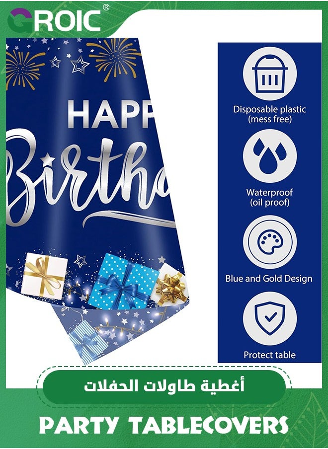 GROIC Happy Birthday Decorations, 3 Pcs Navy Blue and Silver Birthday Tablecloth, Plastic Disposable Rectangle Table Cover for Birthday Party Supplies- 54" x 108"(3 Pcs}  - Image 3