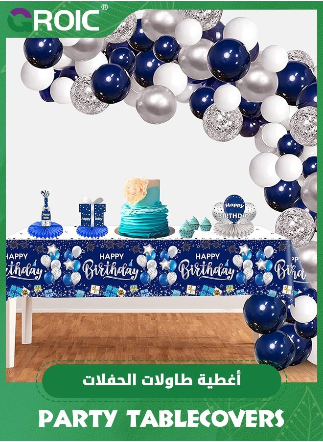 GROIC Happy Birthday Decorations, 3 Pcs Navy Blue and Silver Birthday Tablecloth, Plastic Disposable Rectangle Table Cover for Birthday Party Supplies- 54" x 108"(3 Pcs}  - Image 4