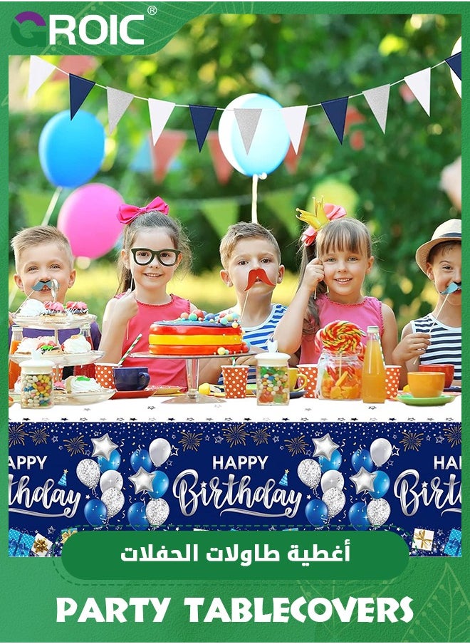 GROIC Happy Birthday Decorations, 3 Pcs Navy Blue and Silver Birthday Tablecloth, Plastic Disposable Rectangle Table Cover for Birthday Party Supplies- 54" x 108"(3 Pcs}  - Image 5