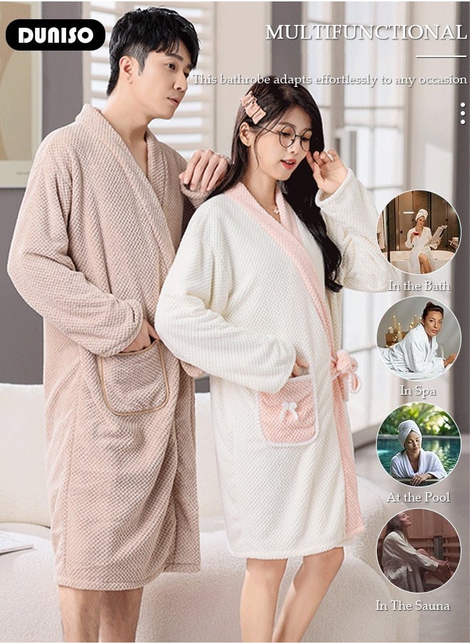 DUNISO Women's Bath Robe, Wearable Bath Towel with Side Pocket Wrap Shower Wrap Towel Dress Long Sleeve Bathrobe Waffle Spa Towel Robes with Adjustable Closure Quick Dry Lightweight Cover Up  - Image 3