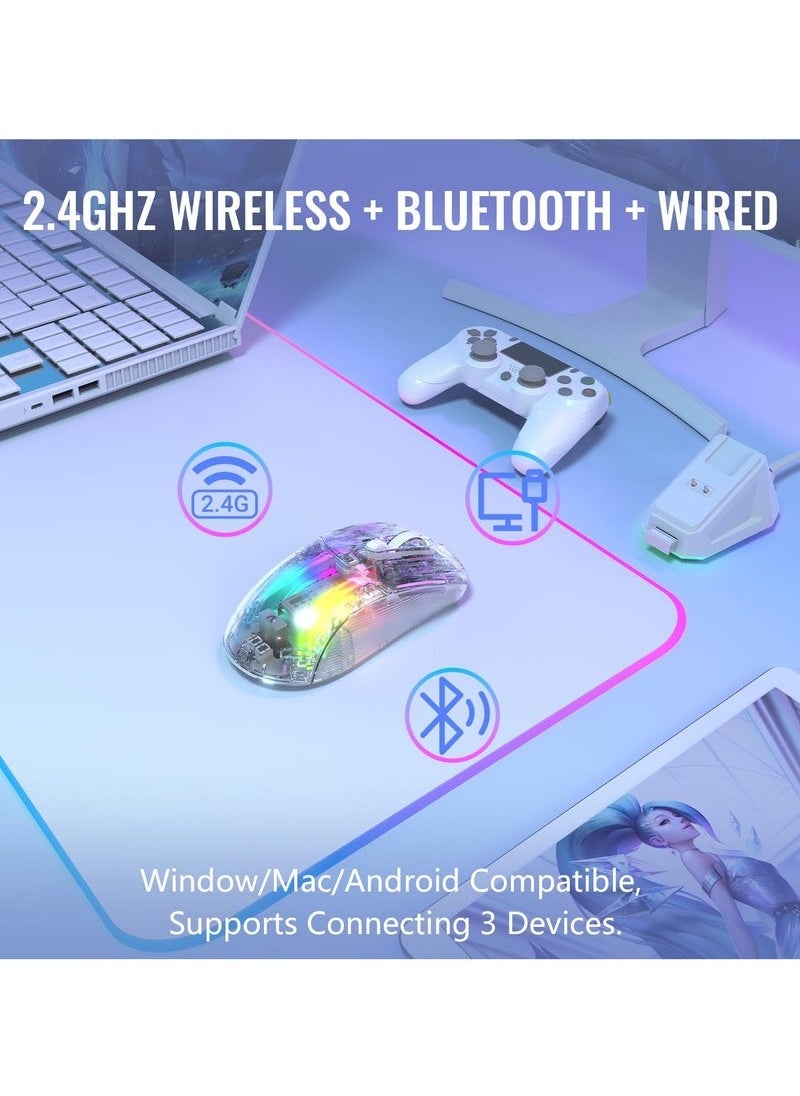 Attack Shark - X2 Pro Wireless Gaming Mouse with RGB Charging Dock,Tri-Mode PC Gaming Mice 2.4G/Bluetooth/Wired,Noiseless Mouse RGB Backlit,Transparent Shell,PixArt 3212 4000 DPI,for Win/MAC,White - Image 1