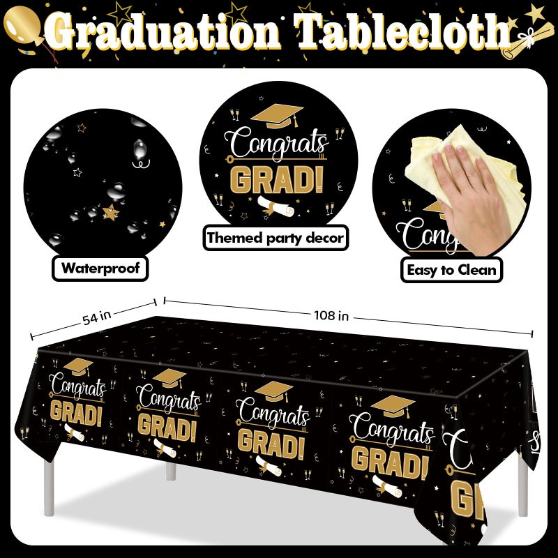 DMIGHT Graduation Decorations 2026, Class of 2026 Backdrop, Banner, 2026 Foil Balloons, Tablecloth, Hanging Swirls, Honeycomb Centerpieces, Party Supplies Decorations Set for College (Black ang GOLD) - Image 5