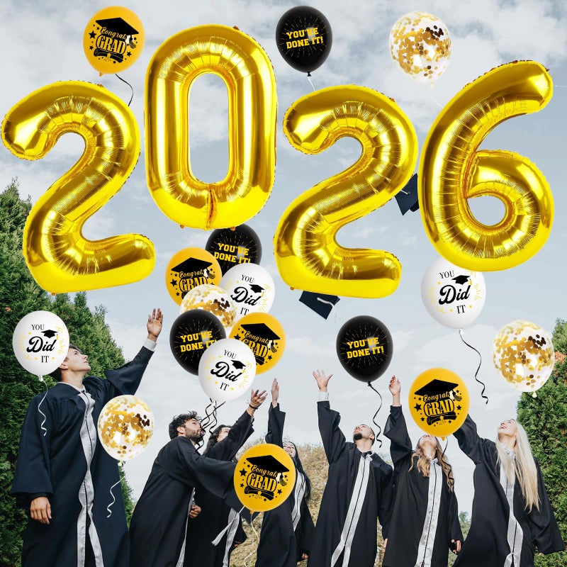 DMIGHT Graduation Decorations 2026, Class of 2026 Backdrop, Banner, 2026 Foil Balloons, Tablecloth, Hanging Swirls, Honeycomb Centerpieces, Party Supplies Decorations Set for College (Black ang GOLD) - Image 4