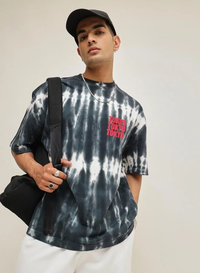 ساسافراس Men Black Tie-Dye Tokyo Oversized T-Shirt