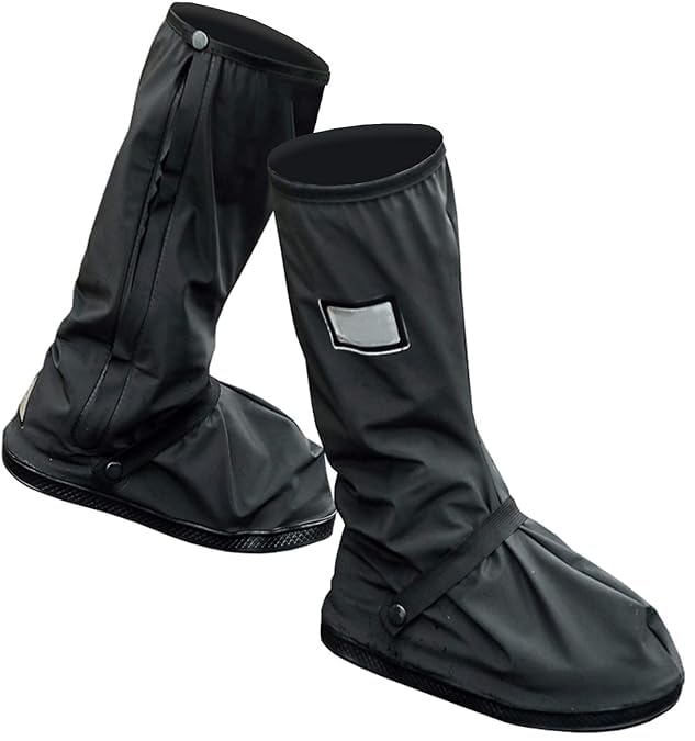 Linist Waterproof Shoe Cover Protector for Men and Women - Reusable Anti-Slip Rubber Overshoes - Tall Boot Galoshes with Safety Reflector - PVC Material, Dustproof, Foldable, Portable, and Durable for Rainy Season and Outdoor Use (1-Pair, Black) (Black-M-Size-38-39, UK Footwear Size System, Adult, Men, Numeric, Medium, 6) - Image 1