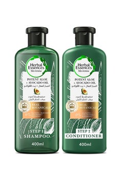 Herbal Essences Sulfate Free Potent Aloe Avocado Oil Curl Hydrating Shampoo and Conditioner 400ml pack of 2  - Image 1
