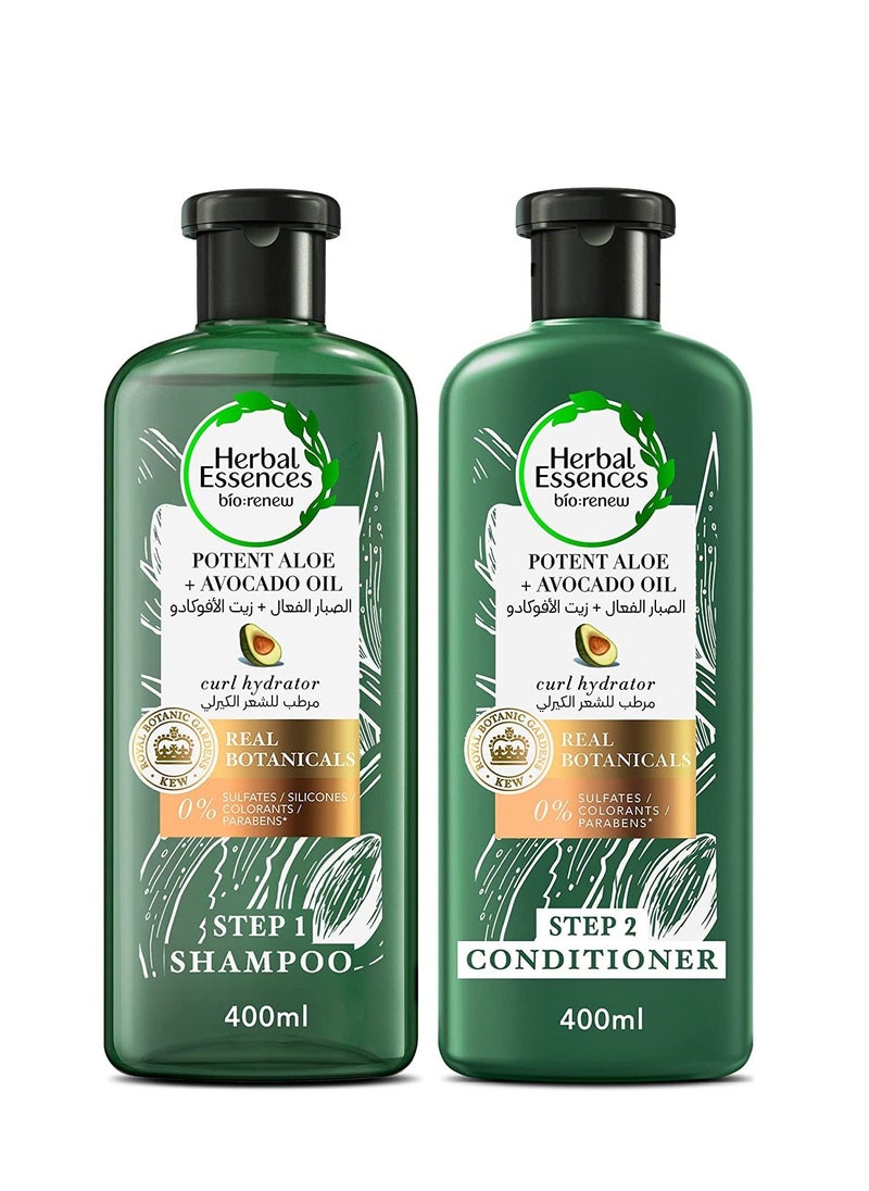 Herbal Essences Sulfate Free Potent Aloe Avocado Oil Curl Hydrating Shampoo and Conditioner 400ml pack of 2  - Image 1