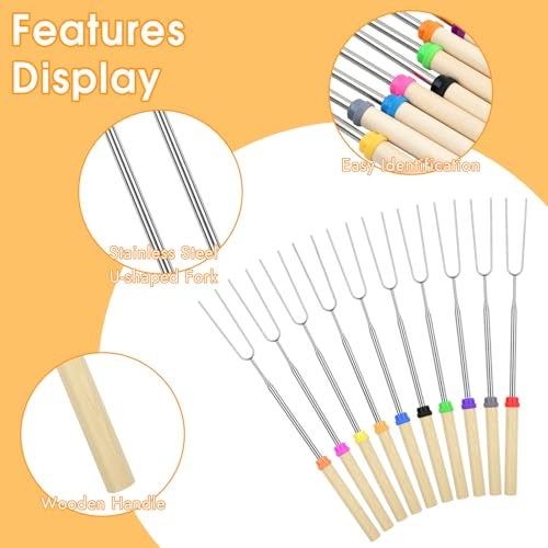 Opvixi 10 Pack Smores Sticks 32 Inch Marshmallow Roasting Sticks for Fire Pit Extendable Roasting Skewers with Bag Hot Dog Fork Smores Kit for Campfire Camping Essentials - Image 3