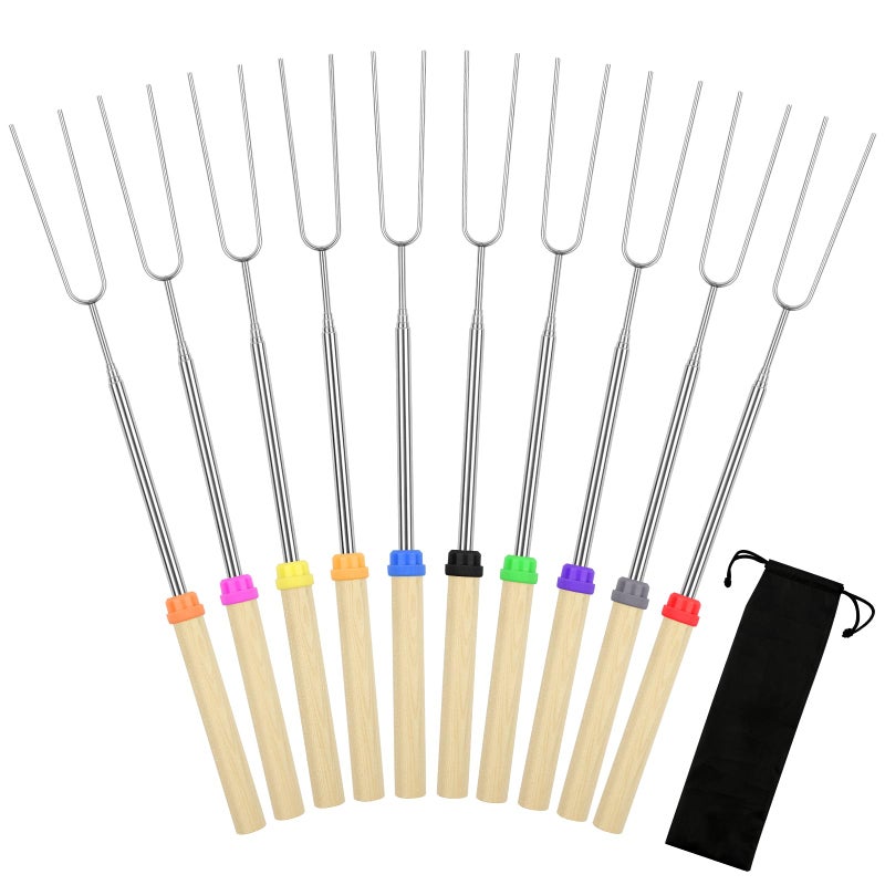 Opvixi 10 Pack Smores Sticks 32 Inch Marshmallow Roasting Sticks for Fire Pit Extendable Roasting Skewers with Bag Hot Dog Fork Smores Kit for Campfire Camping Essentials - Image 2