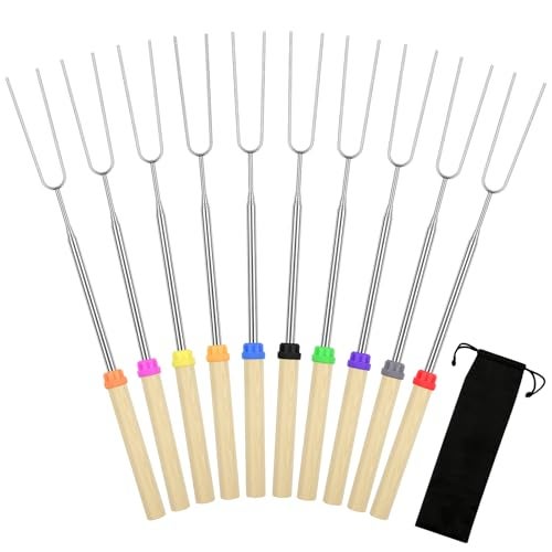 Opvixi 10 Pack Smores Sticks 32 Inch Marshmallow Roasting Sticks for Fire Pit Extendable Roasting Skewers with Bag Hot Dog Fork Smores Kit for Campfire Camping Essentials - Image 1
