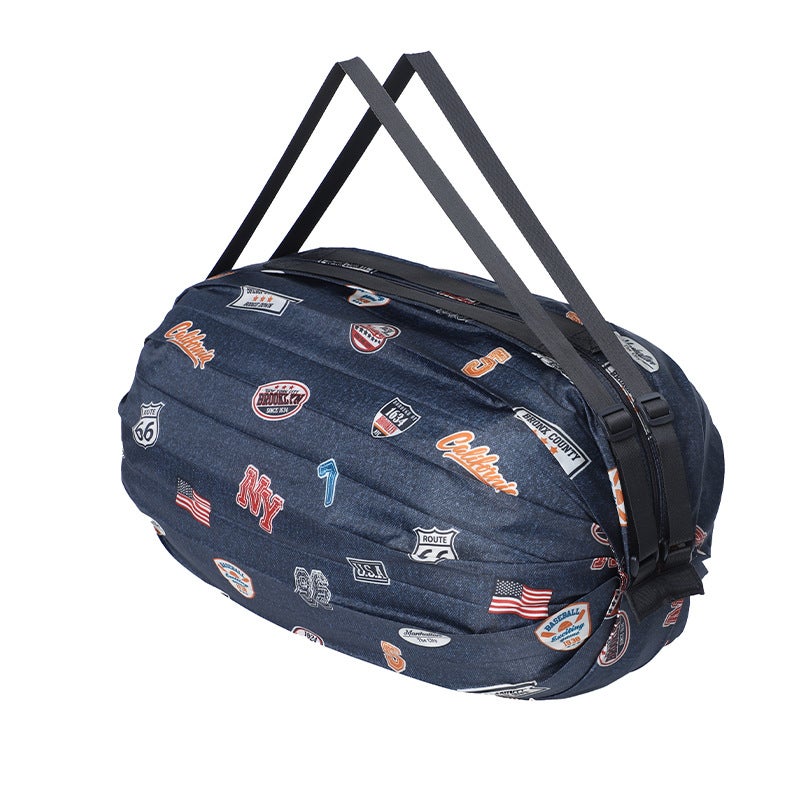 New travel shoulder waterproof nylon storage bag fast folding portable shopping bag large storage bag shopping bag Floral Denim-color backpack