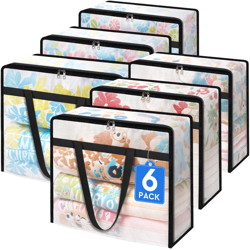 TasticTotes 6 Pack Clear Storage Bags for Comforter, Clothes u0026 Bedding, Plastic Blanket Storage with Zipper and Handle, Moving Bags, Closet Organizer and Under-Bed Storage (60L) - Image 1