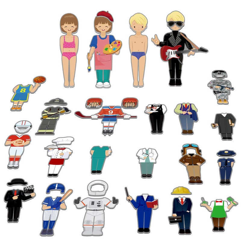 SpriteGru 56 PCS Magnetic Dress-up Pretend Play Doll Set with 21 Occupations Jobs, Perfect for Preschool Learning - Image 1