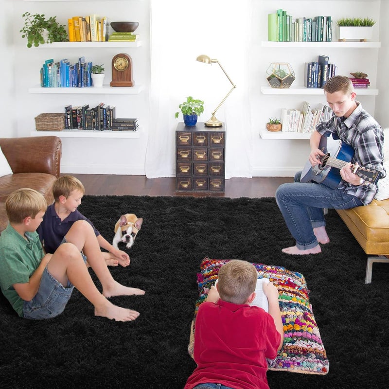 ISEAU Black Super Soft Shaggy 4x6 Feet Rug for Bedroom, Fluffy Area for Living Room Floor, Fuzzy and Comfy Carpet Nursery Shag for Kids Boys Room Decor - Image 4