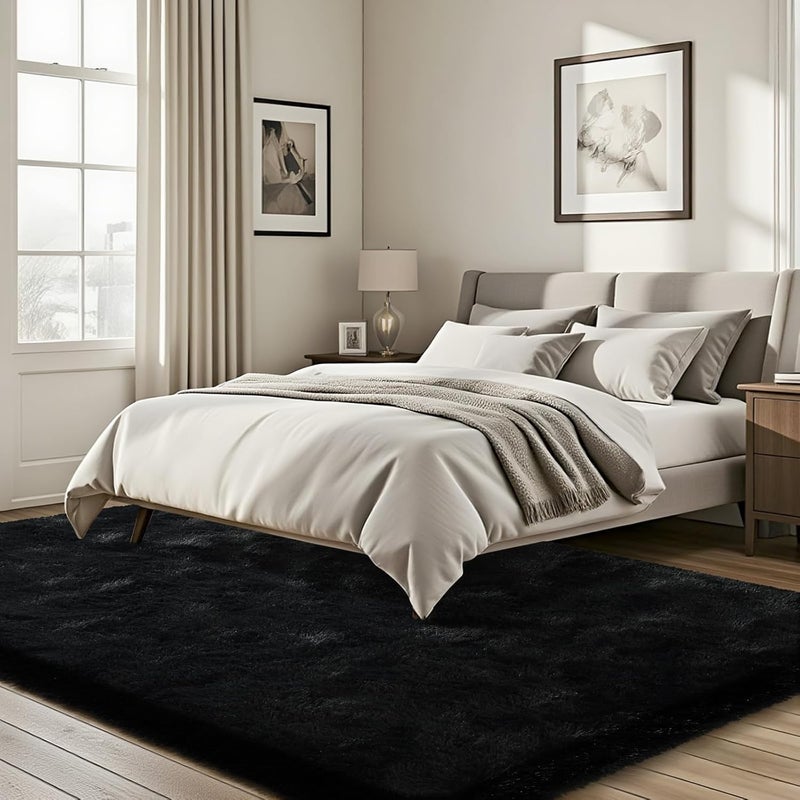 ISEAU Black Super Soft Shaggy 4x6 Feet Rug for Bedroom, Fluffy Area for Living Room Floor, Fuzzy and Comfy Carpet Nursery Shag for Kids Boys Room Decor - Image 3