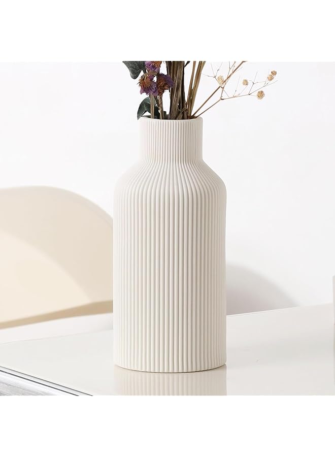The Bros White Ceramic Flower Vase, Vase Minimalist Modern Home Decor, Vase Matte Finish Vase for Table, Fireplace, Shelf, Mantel, Entryway and Centerpieces - Image 1