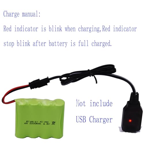 Blomiky 2 Pack 4.8V 2200mAH AA NiMH Rechargeable Battery with SM-2P Plug and USB Cable for SY-E511 Some RC Excavator RC Vehicle Car Truck Crawler / 4.8V NiMH 2 - Image 3