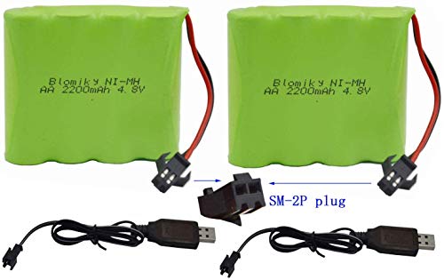 Blomiky 2 Pack 4.8V 2200mAH AA NiMH Rechargeable Battery with SM-2P Plug and USB Cable for SY-E511 Some RC Excavator RC Vehicle Car Truck Crawler / 4.8V NiMH 2 - Image 4