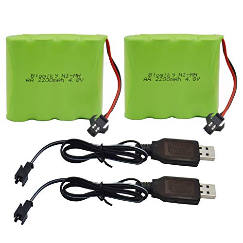 Blomiky 2 Pack 4.8V 2200mAH AA NiMH Rechargeable Battery with SM-2P Plug and USB Cable for SY-E511 Some RC Excavator RC Vehicle Car Truck Crawler / 4.8V NiMH 2 - Image 1
