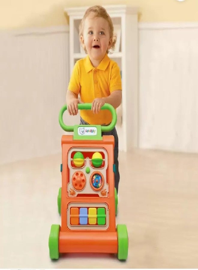JoyRide Musical Folding Baby Activity Push Walker with Flipping Doors, Turning Gears, and Spinning Panels 4 Colors, Non-Toxic Plastic, Boys Girls 9-18 Months (Orange) - Image 4