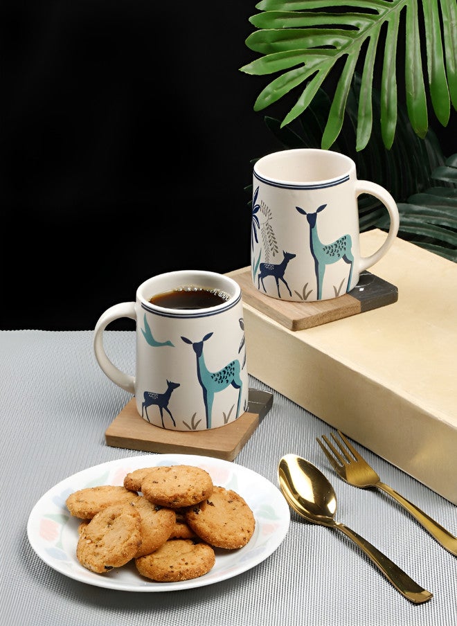 Arrabi White Animal Print Ceramic Handmade 2 Piece Mugs - 350ml - Image 1