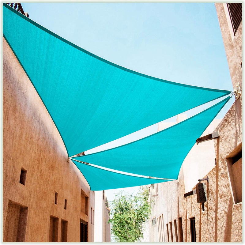 ColourTree كولور تري 12' × 12' × 12' شراع ظل مثلث فيروزي CTAPT12 قماش شبكي مظلة حاجب للأشعة فوق البنفسجية UPF50 - درجة تجارية ثقيلة - 190 جرام لكل متر مربع - ضمان 3 سنوات (نصنع مقاسات مخصصة) - Image 1