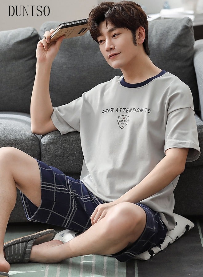 DUNISO Men's Soft Pajamas Set 2 Piece Cotton Sleepwear Short Sleeve  Crewneck Top and Shorts Loungewear Summer Sleepwear Set Home Wear - Image 5