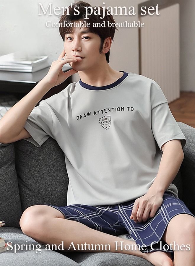 DUNISO Men's Soft Pajamas Set 2 Piece Cotton Sleepwear Short Sleeve  Crewneck Top and Shorts Loungewear Summer Sleepwear Set Home Wear - Image 1