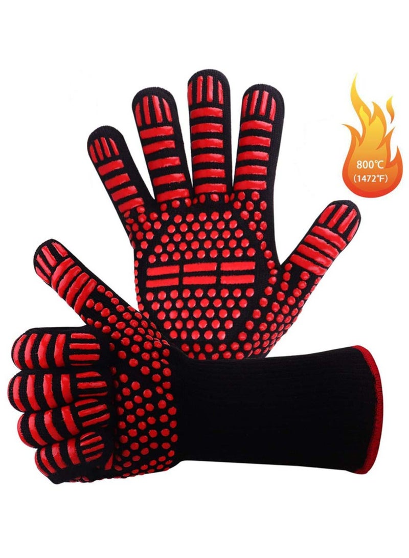 DubaiGallery Extreme Heat Resistant BBQ Gloves 14 Inch Length BBQ Cooking Cooking Gloves Silicone Non-Slip 14 Inch (Red) - Image 2