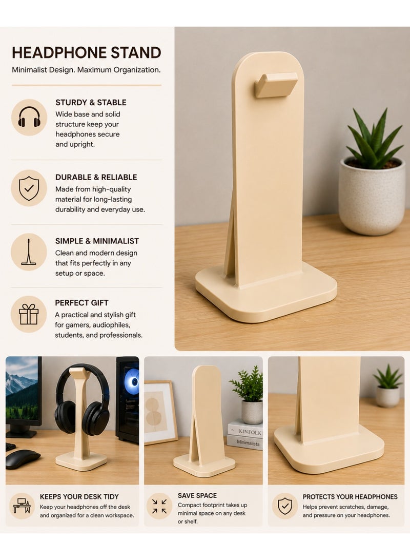 Modern Minimalist Headphone Stand for Over-Ear Headphones, Beige | 3D Printed | Perfect for Dubai Homes & Offices - Image 2