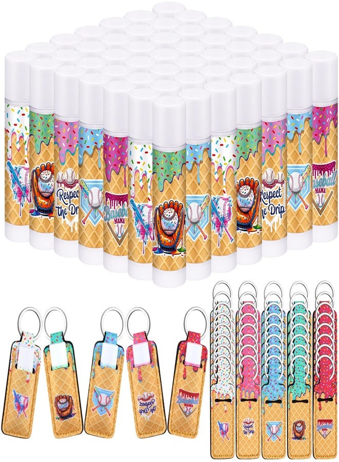 Siifert 50pcs/25 Baseball Drip Party Favors Gifts Bulk, Ice Cream Drip Baseball Lip Balm and Holder Keychain Ice Cream Softball Team Gifts Goodie Bags for Sports End of Season Team Teen Adult - Image 1