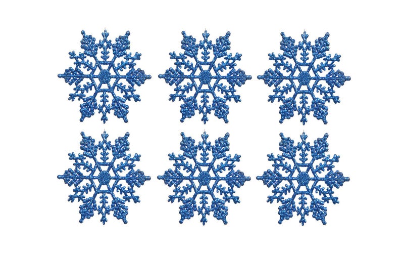 Kipokalor 3inch Blue Plastic Snowflake Ornaments 24pcs Tiny Sparkling Iridescent Glitter Snowflake Ornaments on String Hanger for DecoratingChirstmass TreeCrafting and Embellishing 3inch Blue