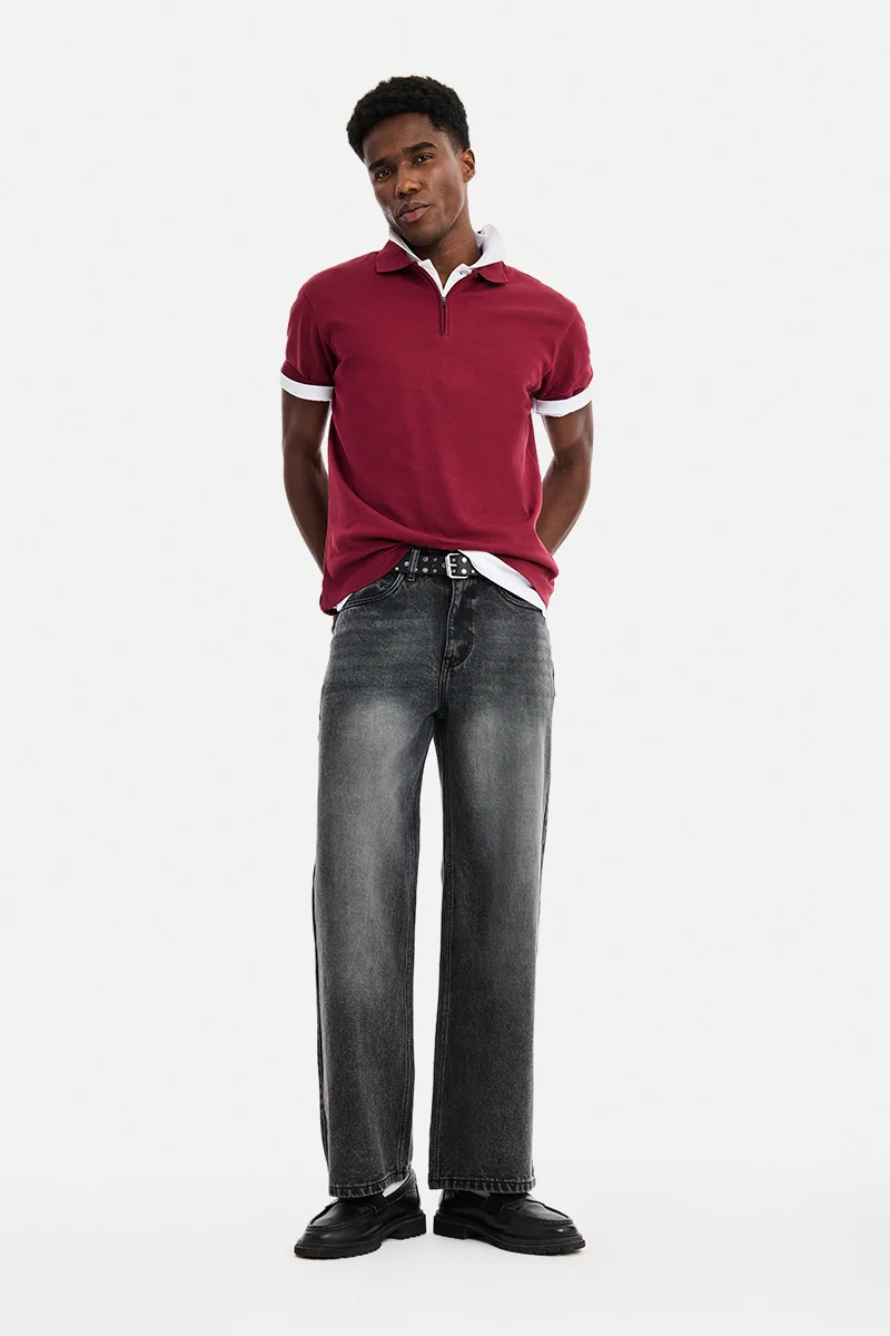 SNITCH Grey Solid Wide Leg Streetwear Jeans