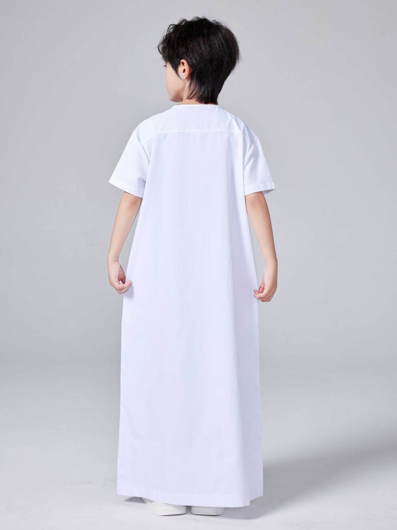 Solid Color  Boys Short Sleeve Zip-Up Shirt  Thobe - Image 3
