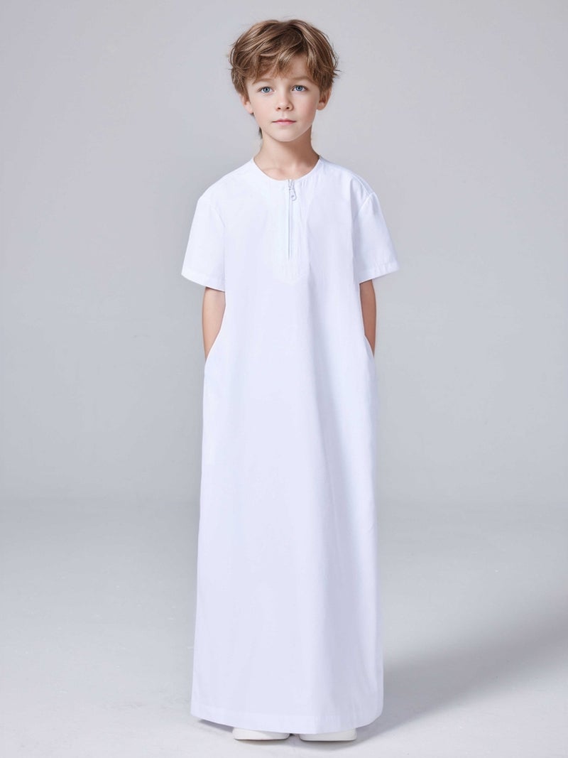 Solid Color  Boys Short Sleeve Zip-Up Shirt  Thobe - Image 5