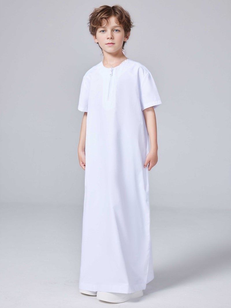 Solid Color  Boys Short Sleeve Zip-Up Shirt  Thobe - Image 2