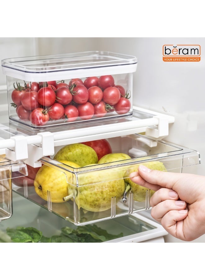BERAM Pull-Out Refrigerator Drawer Organizer, Extendable Fridge Storage Bin 4 Compartments Adjustable Under Shelf Sliding Tray Handle Clear PET Fridge Organizer for Fruits Vegetables Snacks Drinks - Image 5