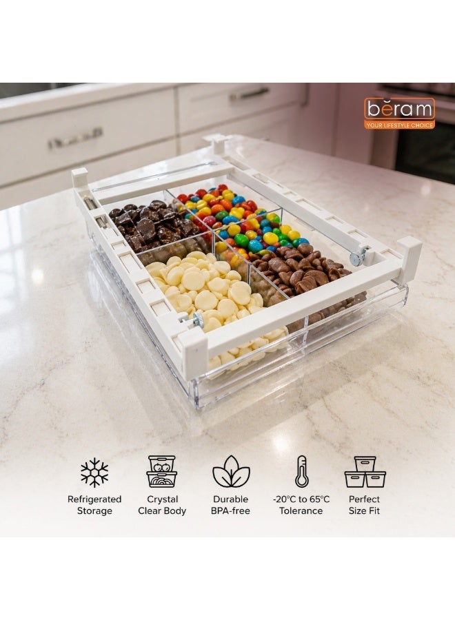 BERAM Pull-Out Refrigerator Drawer Organizer, Extendable Fridge Storage Bin 4 Compartments Adjustable Under Shelf Sliding Tray Handle Clear PET Fridge Organizer for Fruits Vegetables Snacks Drinks - Image 3