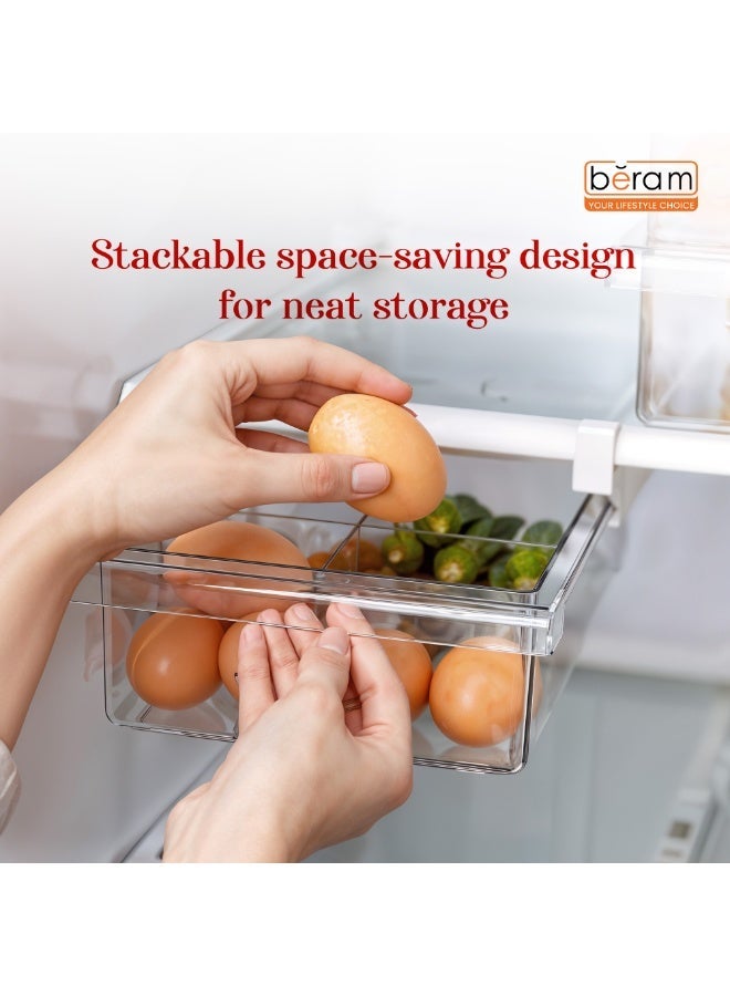 BERAM Pull-Out Refrigerator Drawer Organizer, Extendable Fridge Storage Bin 4 Compartments Adjustable Under Shelf Sliding Tray Handle Clear PET Fridge Organizer for Fruits Vegetables Snacks Drinks - Image 4