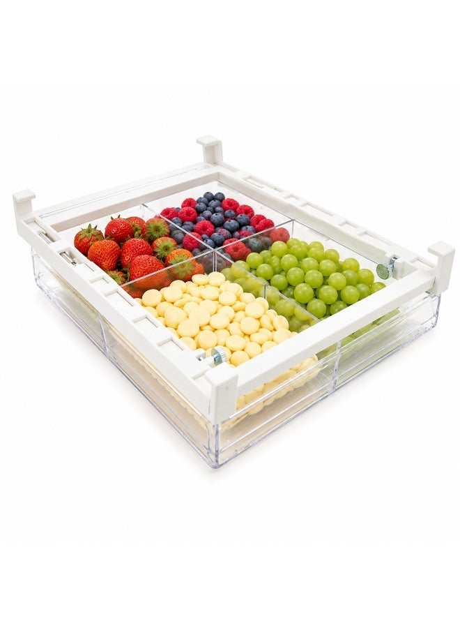 BERAM Pull-Out Refrigerator Drawer Organizer, Extendable Fridge Storage Bin 4 Compartments Adjustable Under Shelf Sliding Tray Handle Clear PET Fridge Organizer for Fruits Vegetables Snacks Drinks - Image 1