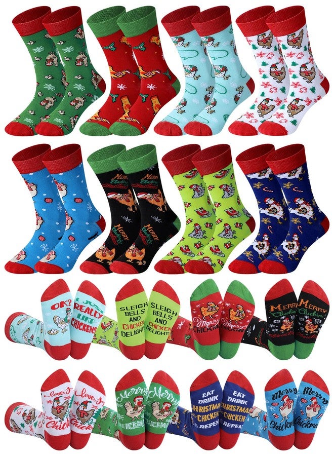 جوارب شيوين القطنية المزينة برسومات دجاج عيد الميلاد، ٨ أزواج، للبالغين والمراهقين، هدية رائعة لمحبي الدجاج، جوارب قطنية طويلة، مثالية كحشو جوارب عيد الميلاد للمزارعين وأصحاب المنازل الريفية. - Image 1