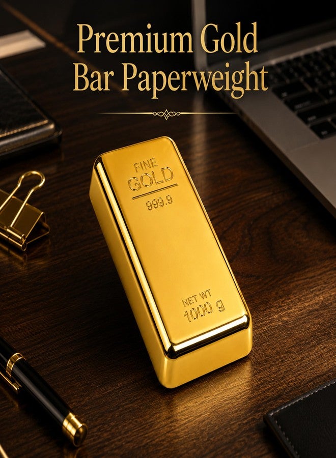SAVRI Realistic Metal Gold Bar Paperweight | Gold Biscuit Paper Weight for Office Table-Fake Gold Bar Desk Accessory for Jewellery Shop, Home & Office Décor Table Decoration Corporate Gift (Pack of 4) - Image 2