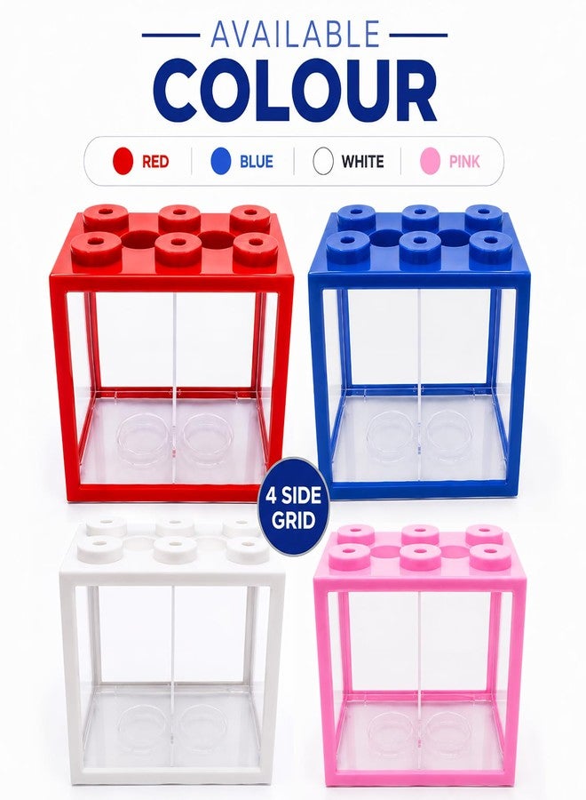 VAYINATO BT-102 Transparent Acrylic Betta Tank with Divider | Random Colour | 2-in-1 Betta Block Mini Fish Aquarium with Lid | Desktop Fish Bowl for Betta, Guppy & Shrimp | Home & Office Decor - Image 2