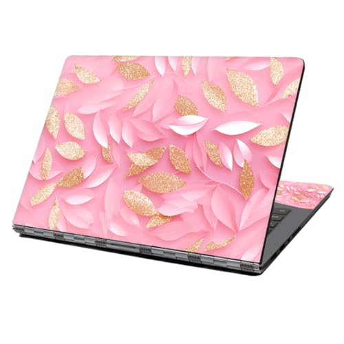 Baocool Laptop Skin Sticker Decal,12" 13" 13.3" 14" 15" 15.4" 15.6 inch Laptop Skin Sticker Cover Art Decal Protector Notebook PC (Gold & Pink Leaves) - Image 1