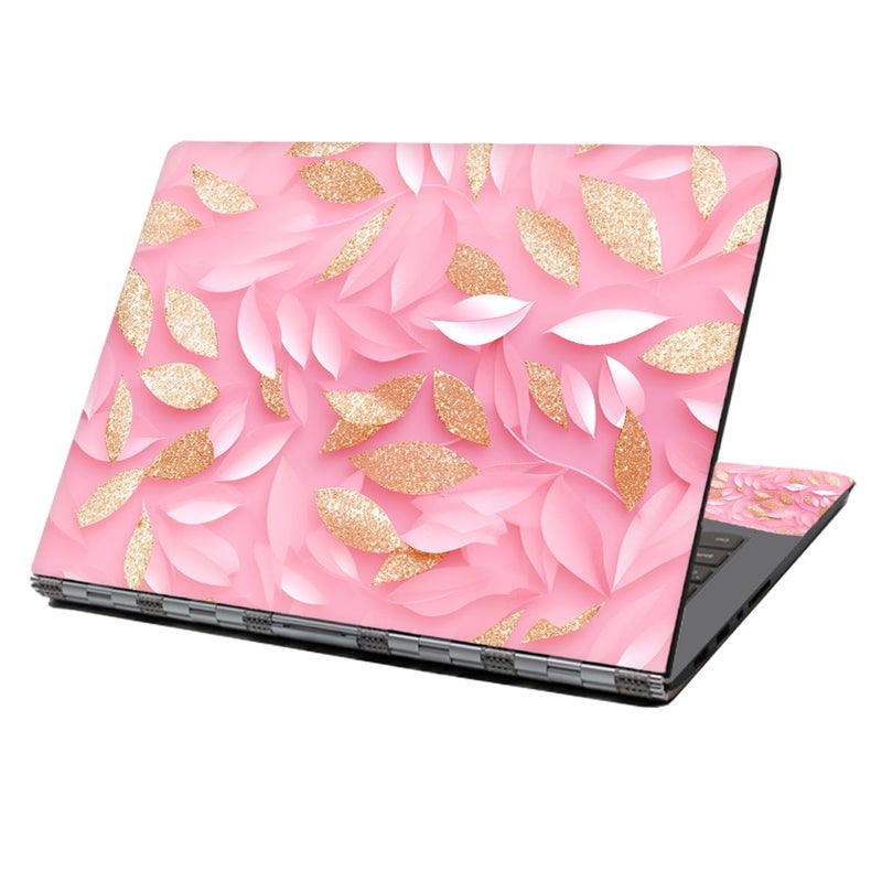 Baocool Laptop Skin Sticker Decal,12" 13" 13.3" 14" 15" 15.4" 15.6 inch Laptop Skin Sticker Cover Art Decal Protector Notebook PC (Gold & Pink Leaves) - Image 2