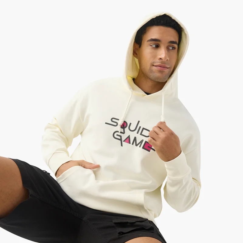 اس بي كاركترز Squid Game Print Hooded Sweatshirt with Long Sleeves
