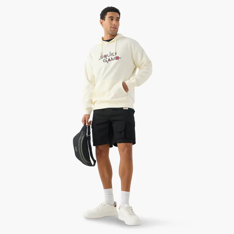اس بي كاركترز Squid Game Print Hooded Sweatshirt with Long Sleeves