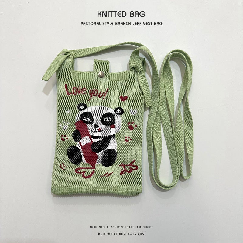 New Cartoon Puppy Knitted Mini Mobile Phone Bag All-Match Commuter Small Portable Student Coin Purse Crossbody Bag For Women - Image 1